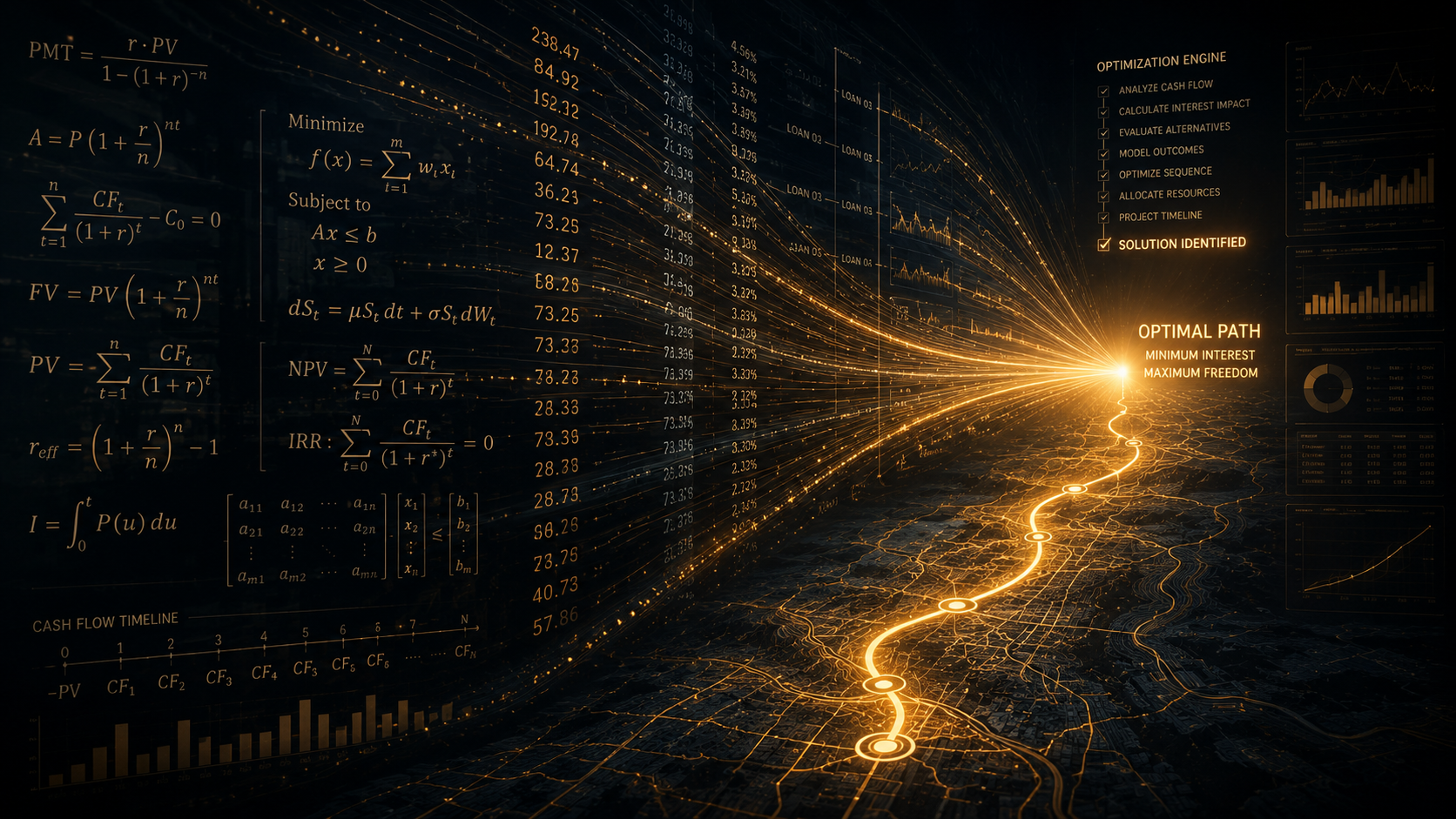 Complex financial system calculating optimal path